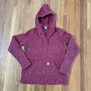 Carhartt Red Knit Sweater with Button Detail and Hood